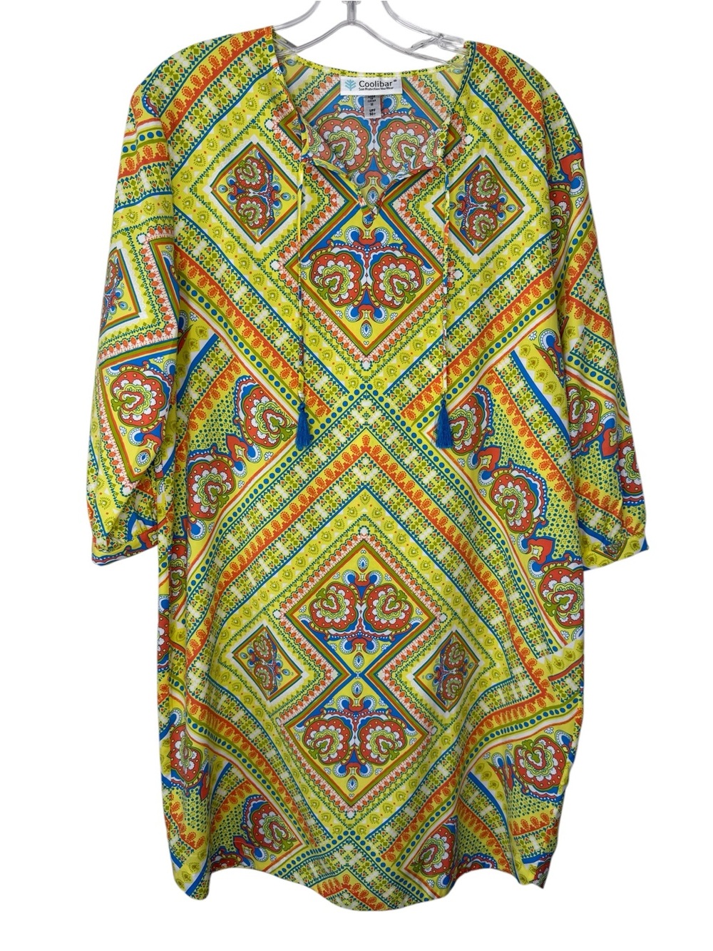 Coolibar UPF 50+ Paisley Geometric Print Tunic Cover Up Dress Medium
